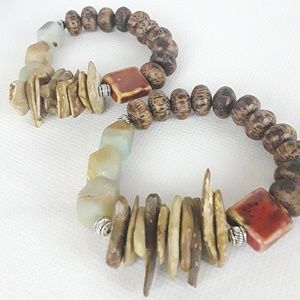 Handmade Stretch Bracelet Wood Ceramic